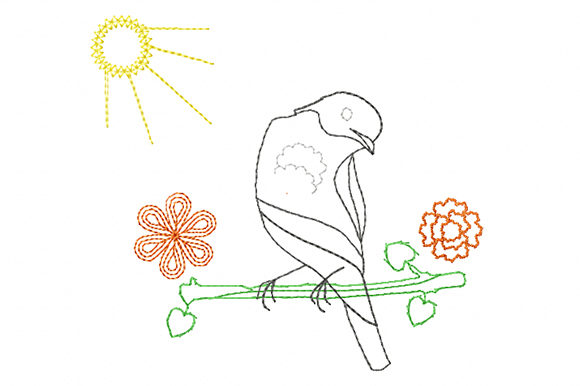 Oriole Bird and Sun: A Lightweight Embroidery Design for Boutique Apparel